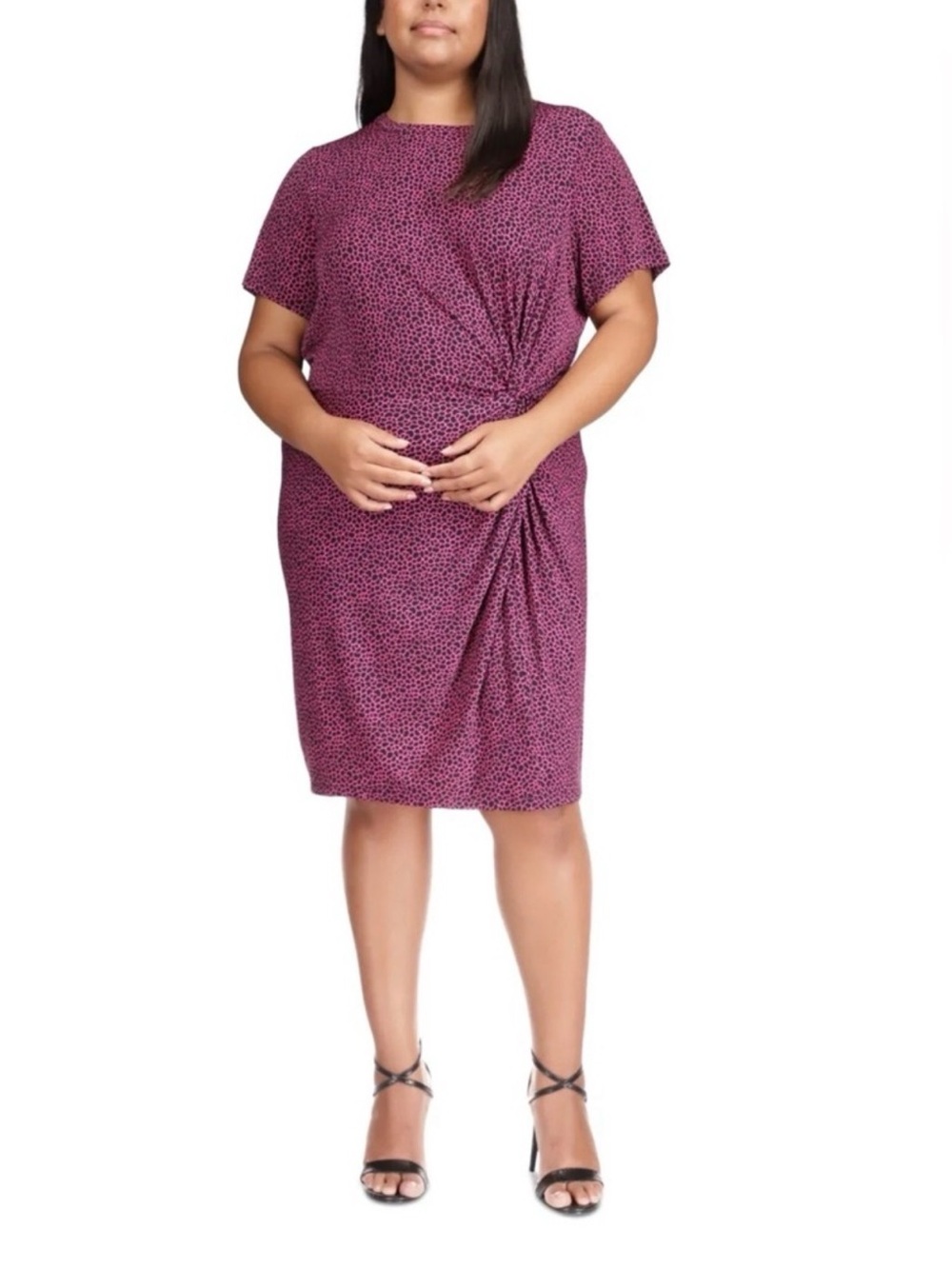 MICHAEL Kors Plus-Size XL Twist Front Short Sleeve Dress in leopard berry dress